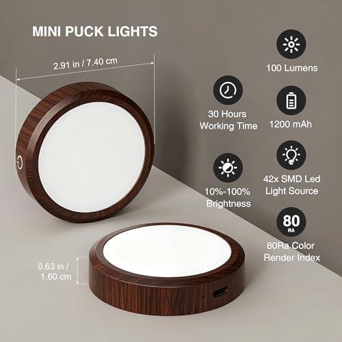 Puck Lights with Remote Control Rechargeable, Full-Screen Wireless LED