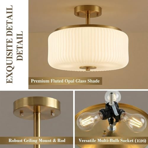 3-Light Gold Semi Flush Mount Ceiling Light
