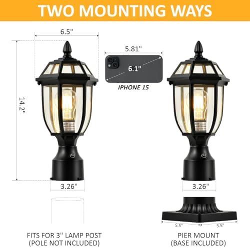2-Pack Dusk-to-Dawn Outdoor Post Lights with Pier Mount Base
