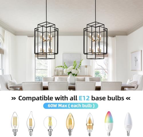 8-Light Black and Gold Tiered Lantern Chandelier