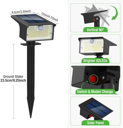 nipify 62 LED Solar Motion Sensor Spot Lights, 3 Pack