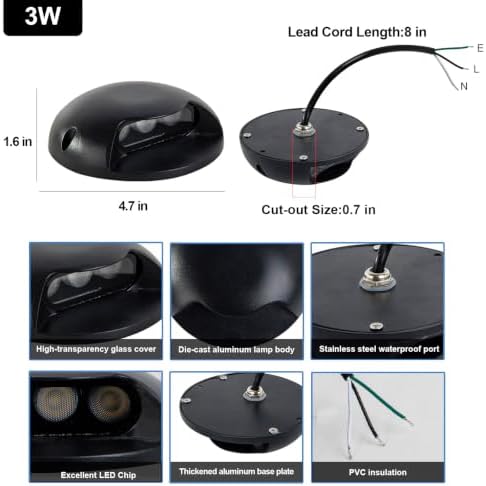 3W 3000K Line Voltage LED Outdoor Deck Step Lights, 4-Pack