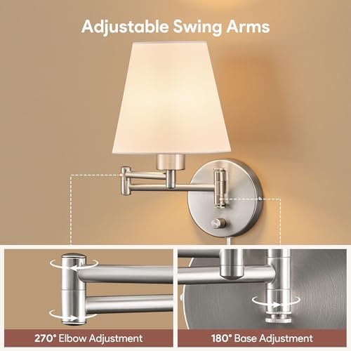 VONLUCE Swing Arm Wall Sconces, Set of 2, Nickel
