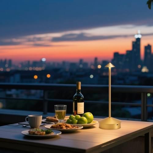 2 Pack Aluminum Cordless Table Lamps, 6000mAh, Gold