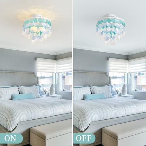 13.8" Natural Capiz Shell Chandelier, 3-Light