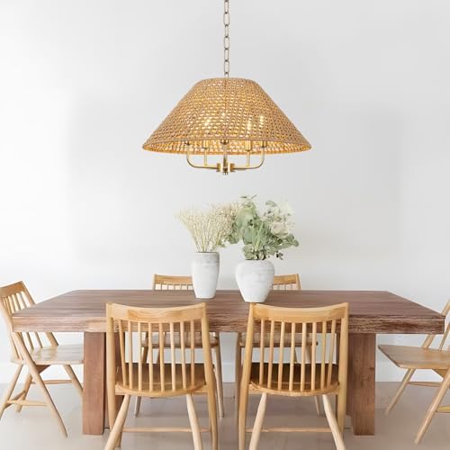 LamQee 22 Inch 5-Light Rattan Chandelier