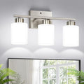 3-Light Brushed Nickel Bathroom Vanity Light with Milk Glass Shades