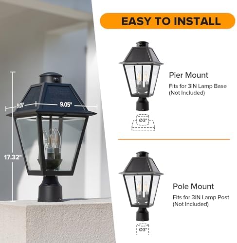 LUTEC Solar Outdoor Lamp Post Light, Motion Sensor, Black