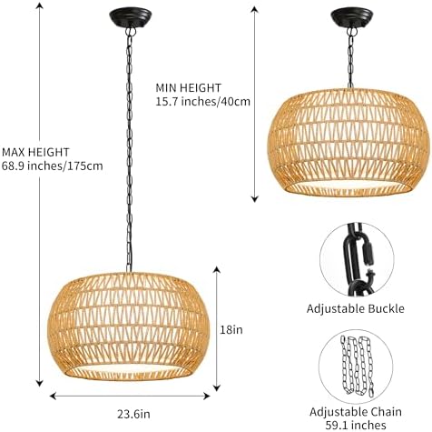 ZECOXOL 5-Light Rattan Chandelier, 17.8-Inch