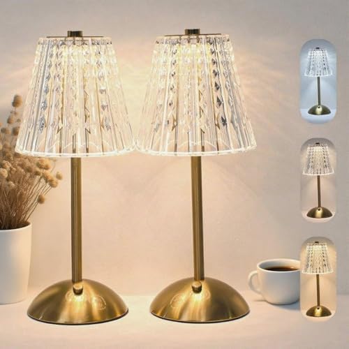2 Pcs Rechargeable Cordless Table Lamps, Touch Dimming