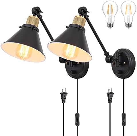 TRLIFE Dimmable Plug-in Swing Arm Wall Sconces, 2 Pack