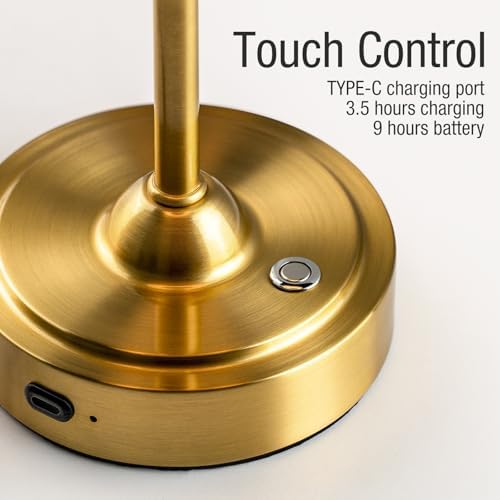ONEWISH Cordless Rechargeable Table Lamp, 4000mAh, Gold