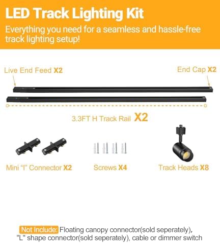 Zoomable 8-Light 12W LED Track Lighting Kit, Black