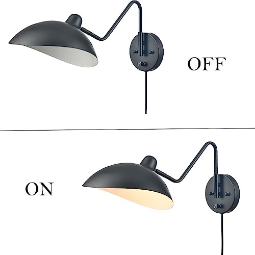Black Plug in Wall Light with On/Off Switch Set of 2 Swing Arm