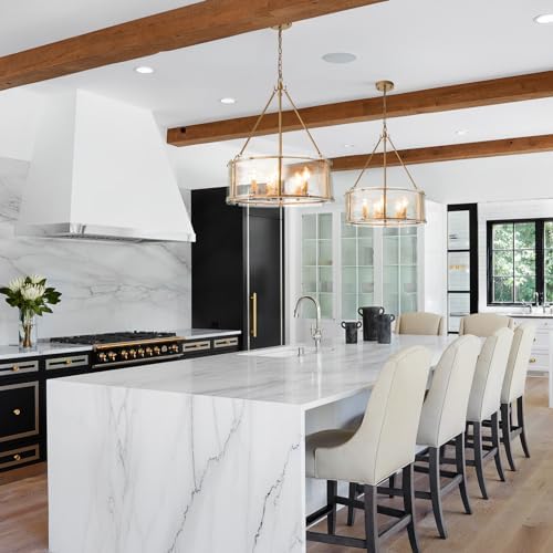 Gold Glass Drum Chandelier for Dining Room