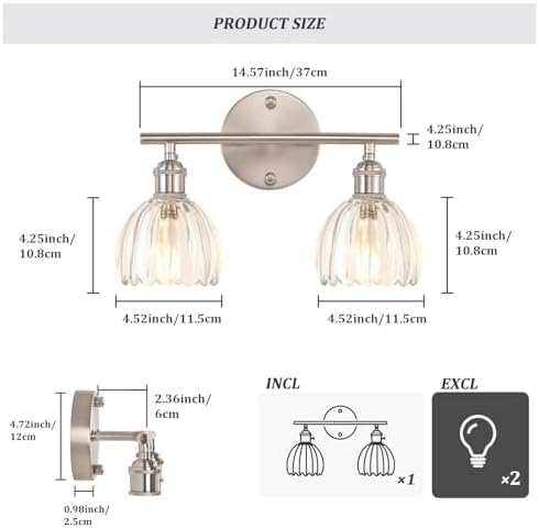 Shenmoyl 2-Light Bathroom Vanity Light, Satin Nickel