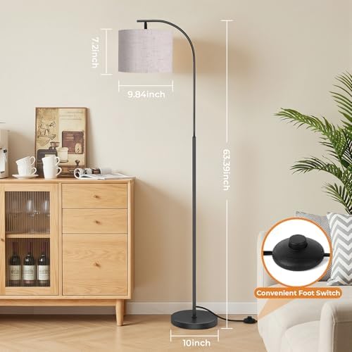 SIBRILLE Arc Floor Lamp with Linen Shade, 9W LED Bulb