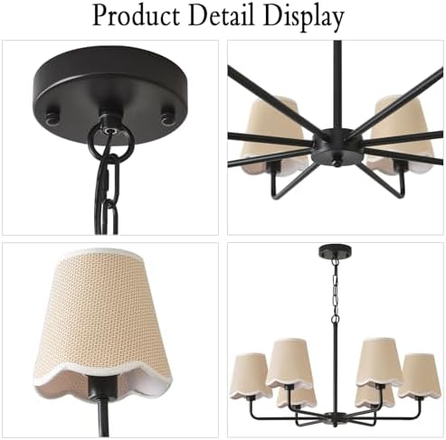 6-Light Black Chandelier with Fabric Shades