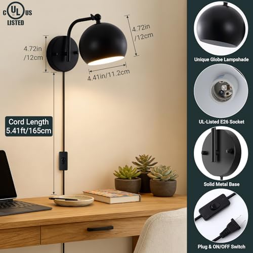 Adjustable Angle Plug-In Wall Sconces, 2 Pack