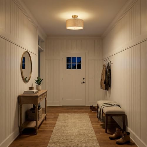 Woven Rattan 3-Light Semi Flush Mount Ceiling Light