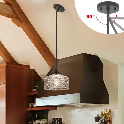 Daunton Black Vintage Glass Pendant Light