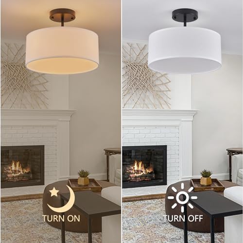 Bargeni 13" Black Drum Semi Flush Mount Ceiling Light