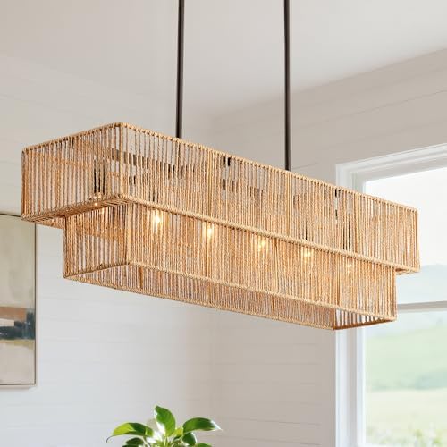 34" Rattan Linear Chandelier
