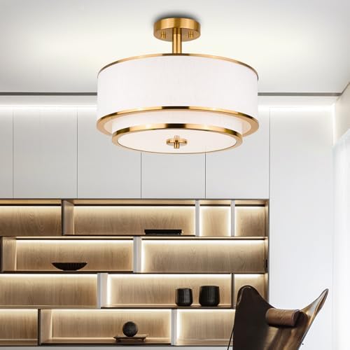 Edwarmlux 3-Light Semi Flush Mount Ceiling Light, Brushed Gold