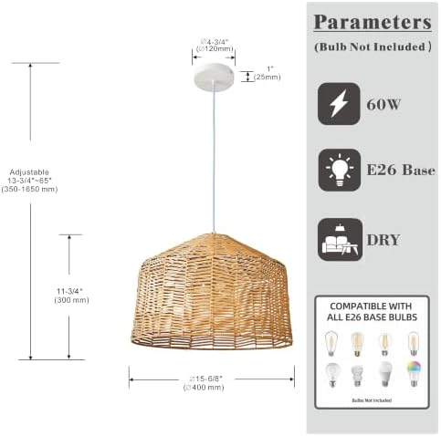Farmhouse Boho Rattan Pendant Light