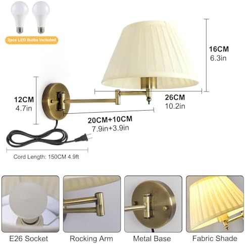 Bronze Swing Arm Wall Sconce, Fabric Shade