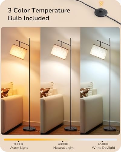 EDISHINE Modern Black Floor Lamp, 64.7" Arc