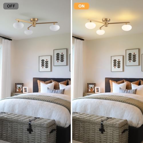 22.5" Gold 3-Light Mid-Century Semi Flush Mount Ceiling Light