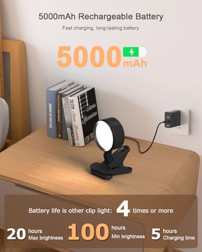 5000mAh Rechargeable Clip-On Reading Light for Bed