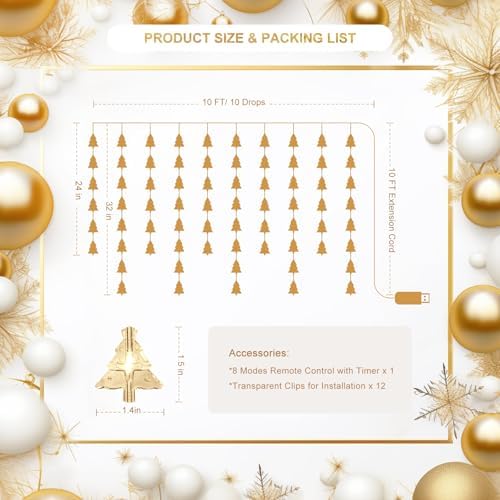 Christmas Tree Curtain Lights, 70 LEDs, Warm White
