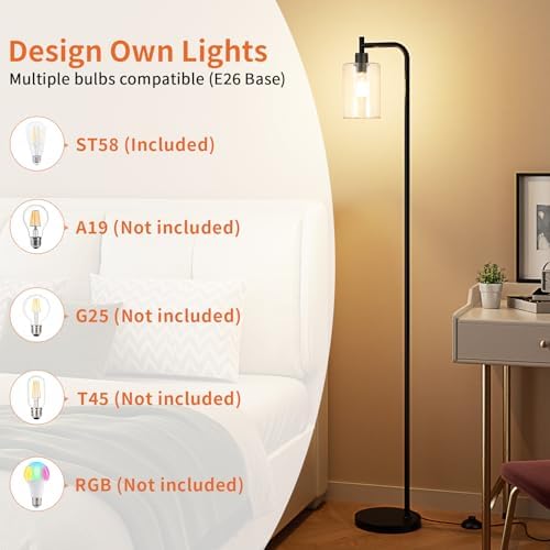 Ziisee Black Industrial Floor Lamp with Glass Shade