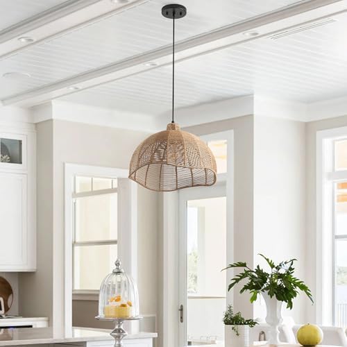 Aiwen 15.94 in 1-Light Brown Rattan Pendant Light