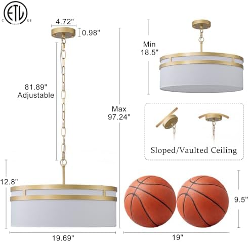 20" Gold 5-Light Drum Chandelier