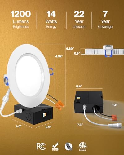 Sunco 12 Pack 6-Inch Slim LED Recessed Lights, Night Light