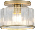 Zlepmlla Ribbed Glass Semi Flush Mount Ceiling Light, Gold