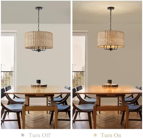 5-Light Boho Rattan Chandelier with Drum Shade