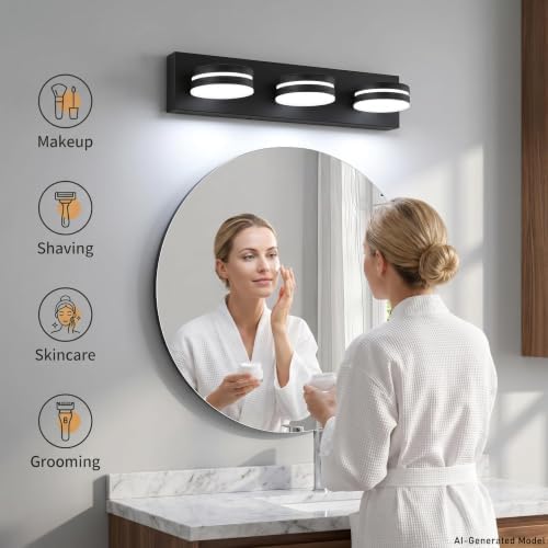 24inch Matte Black 3-Light LED Vanity Light