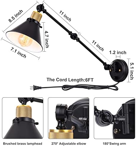 TRLIFE Plug-in Adjustable Swing Arm Wall Sconces, 2 Pack