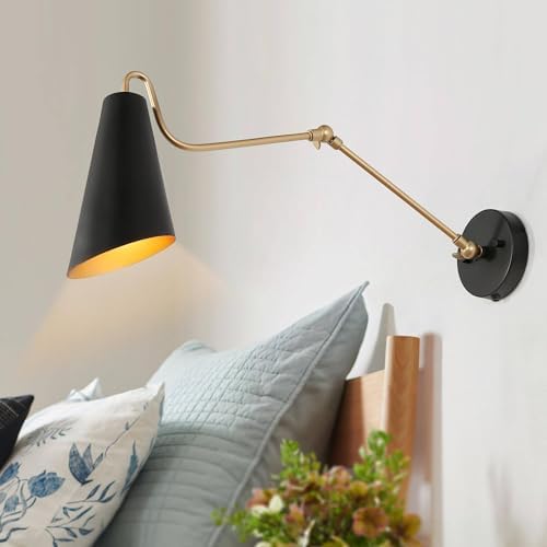 KSANA Modern Swing Arm Wall Lamp, Black and Gold