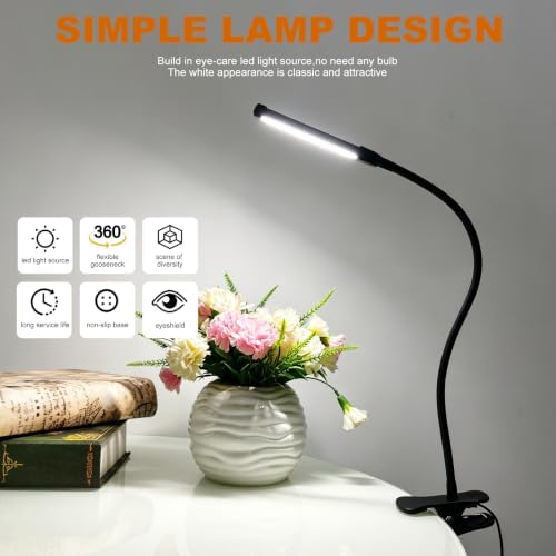 Gooseneck Clip Light 3 Color Dimmable Clamp Desk Lamp