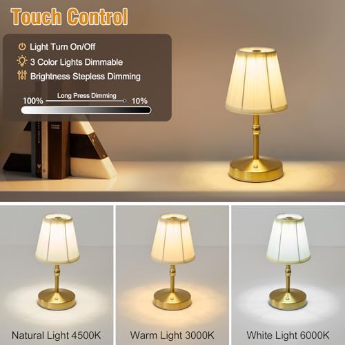 Gold Cordless Rechargeable Table Lamp, 3000mAh