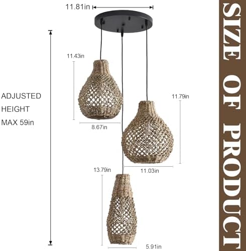3-Light Rattan Pendant Light Fixture