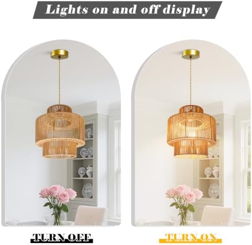 12.6'' Boho Rattan Chandelier Pendant Light Hand-Woven Wicker Pendant