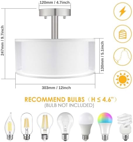 3-Light Drum Semi Flush Mount Ceiling Light