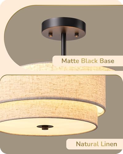 EDISHINE 12.6 Inch Matte Black Semi Flush Mount Ceiling Light