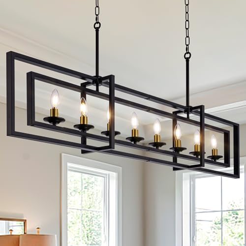 Wellmet Black and Gold 8-Light Rectangle Chandelier